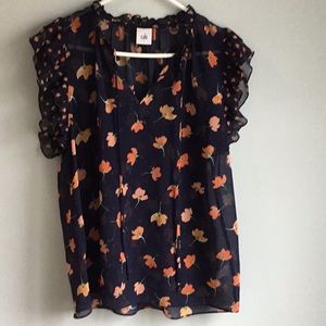 Sheer navy print blouse
